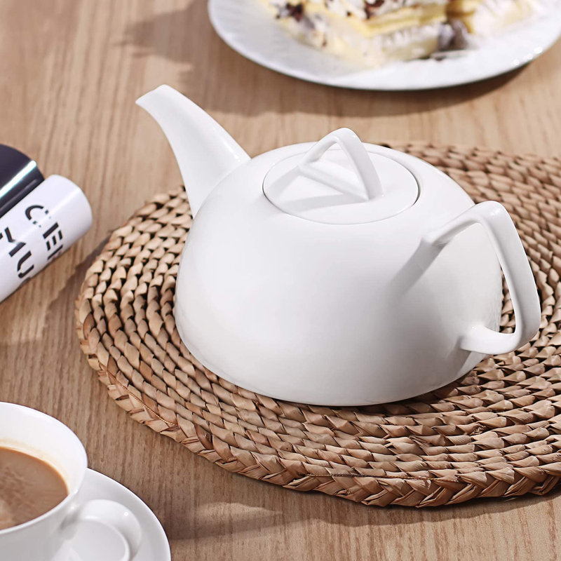 Prep & Savour White Teapot 30 Ounces Ceramic Teapot With Strainer